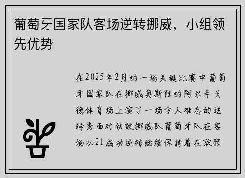 葡萄牙国家队客场逆转挪威，小组领先优势