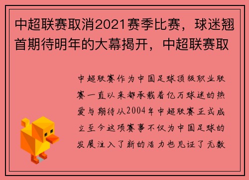 中超联赛取消2021赛季比赛，球迷翘首期待明年的大幕揭开，中超联赛取消一赛季