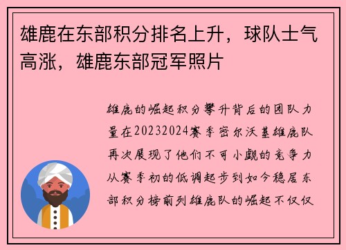 雄鹿在东部积分排名上升，球队士气高涨，雄鹿东部冠军照片
